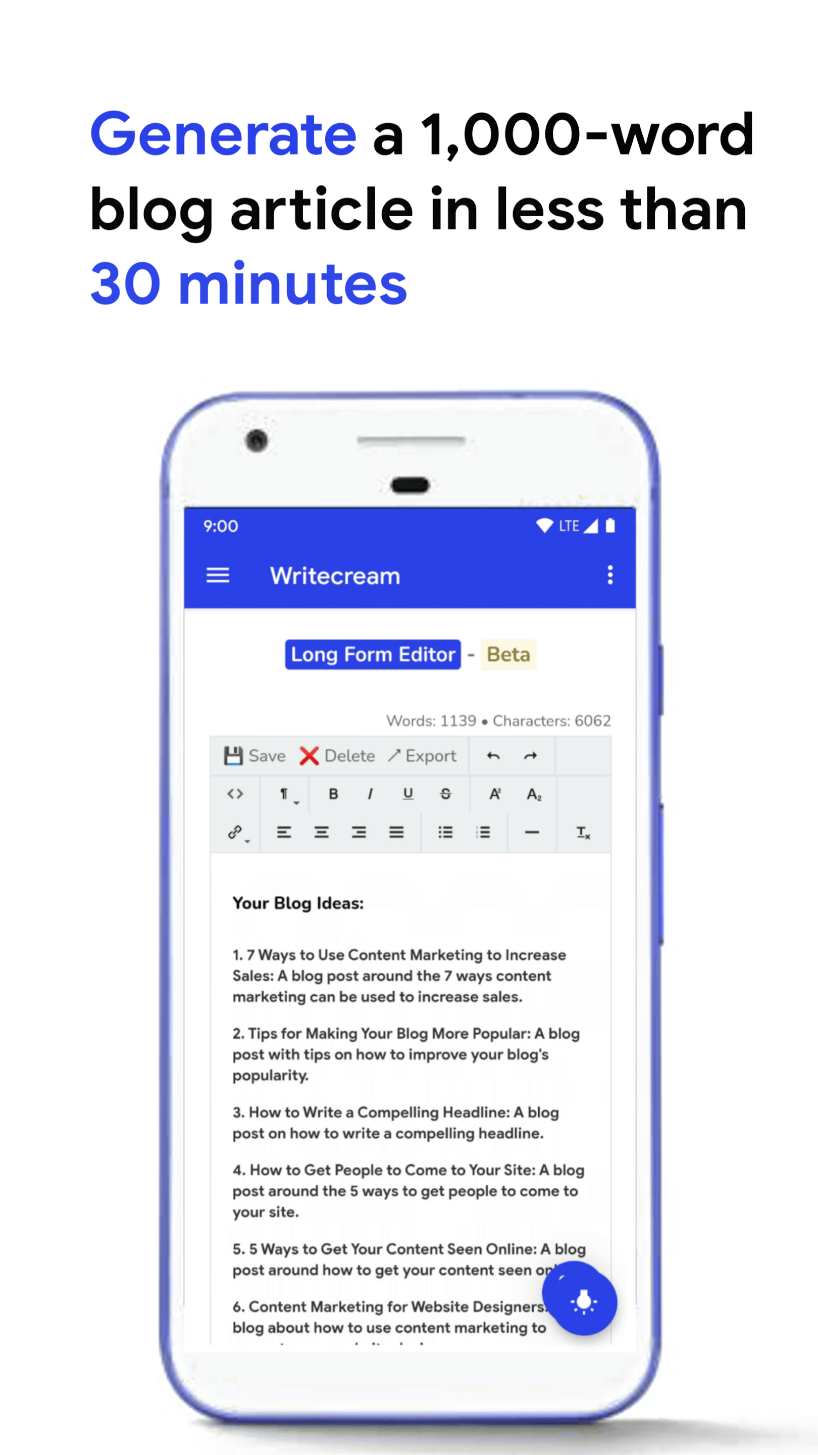 1000 word article writecream android app