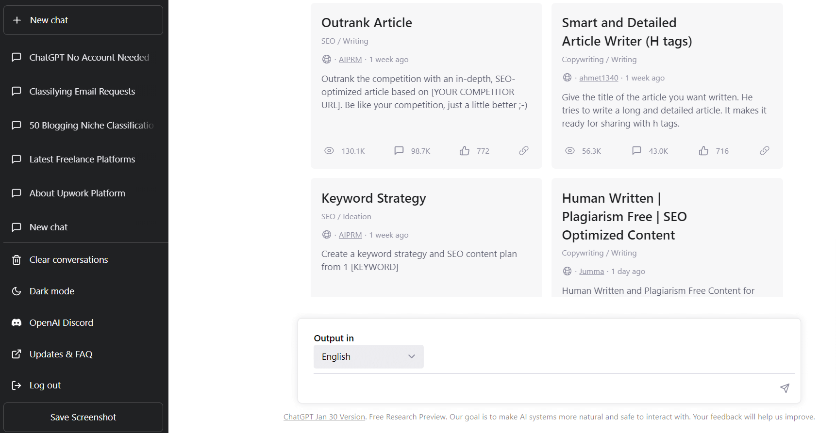 ChatGPT dashboard and AIPRM extension