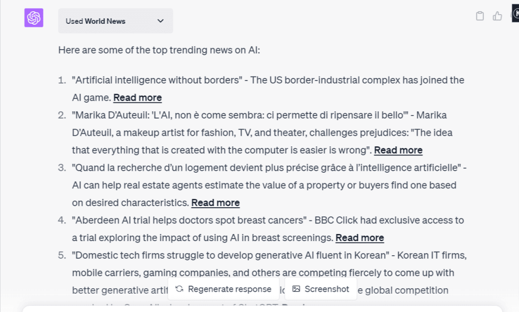 World News ChatGPT Plugin Example