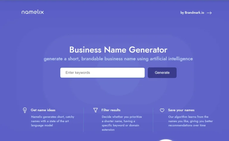 Namelix AI Business Name Generator Home