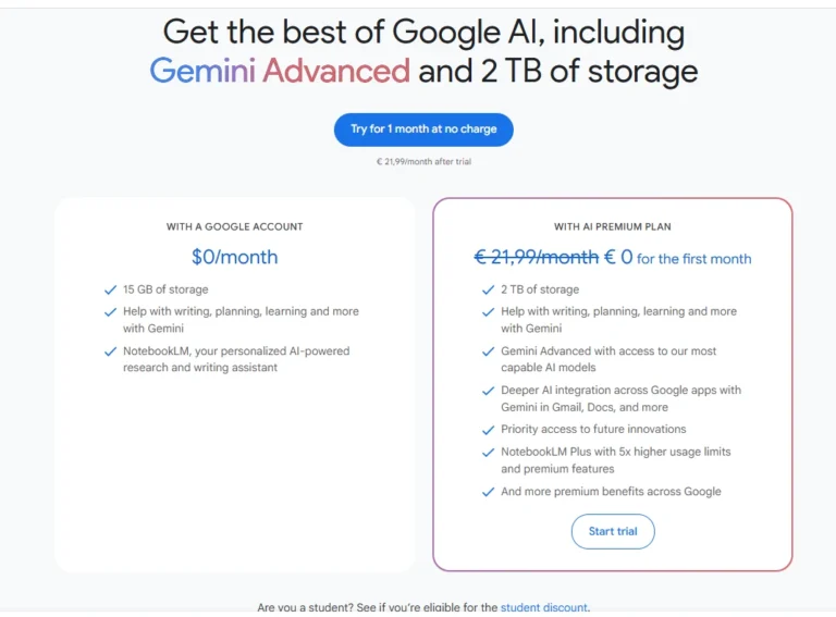 Google One AI Premium Pricing Plan