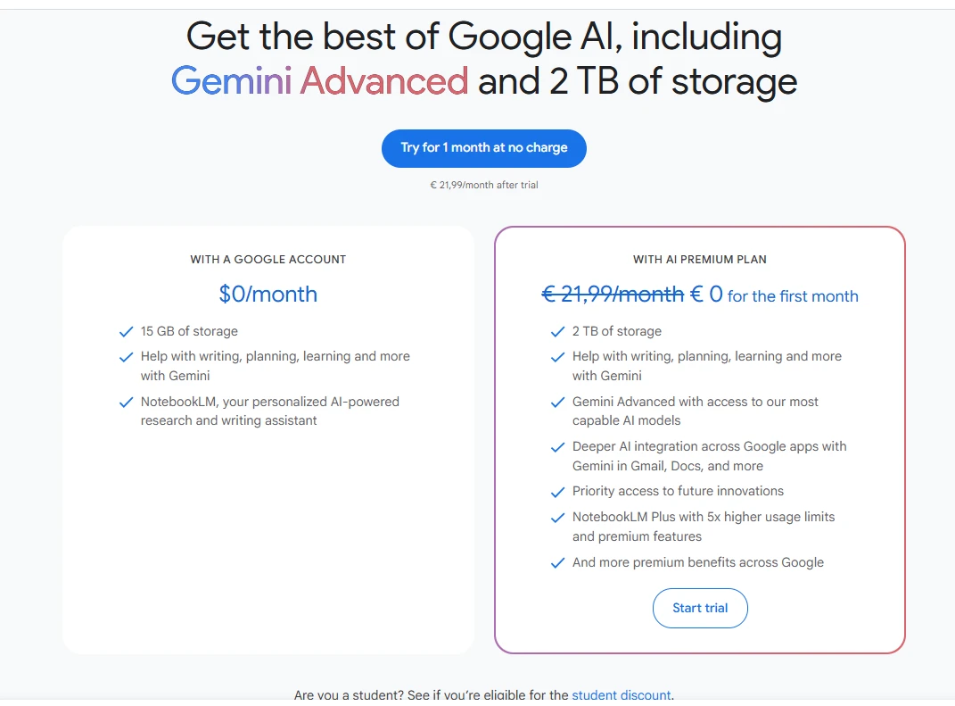 Google One AI Premium Pricing Plan